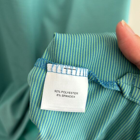 Peter Millar Men’s stripped summer comfort golf polo green blue size large READ! - Picture 7 of 10